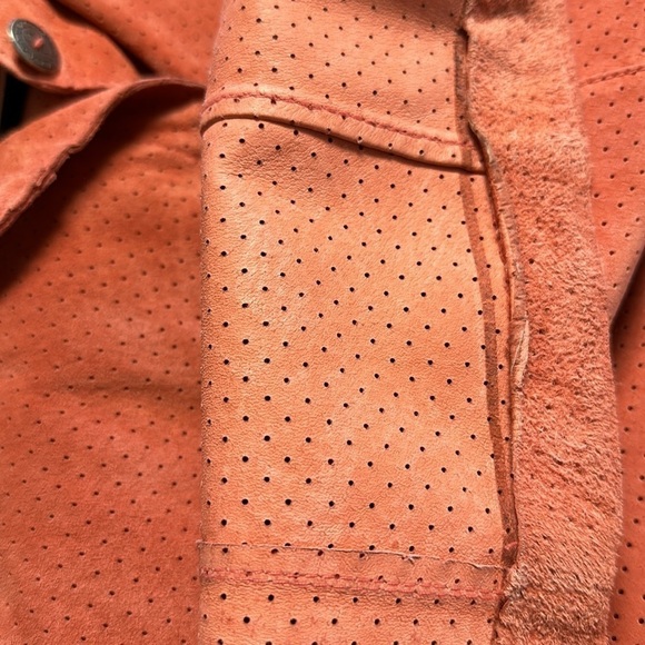 CHICO’S 💯 Leather Suede Shirt Jacket Salmon Pink Sz 2 (L-12) - Picture 10 of 10
